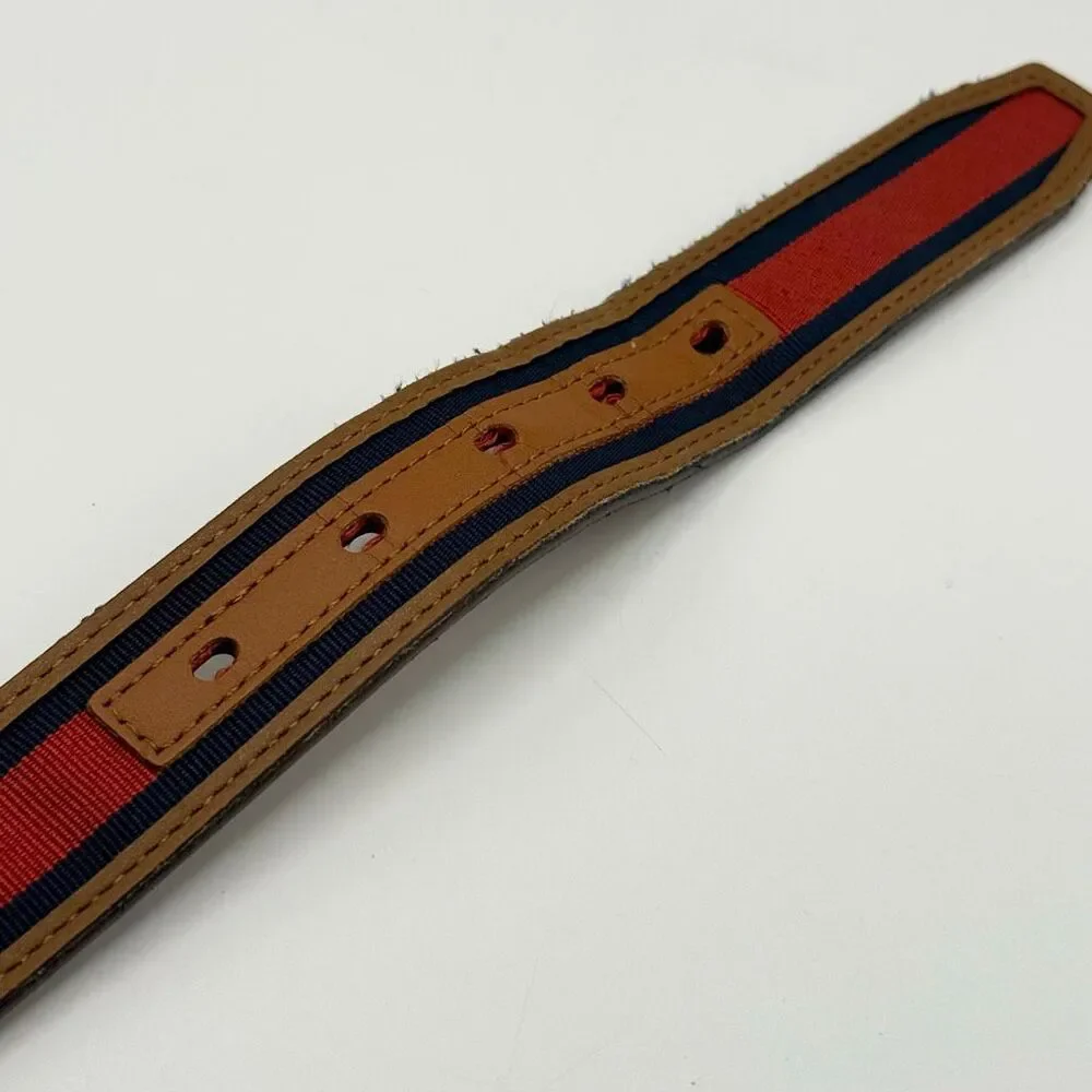 Columbia Genuine Leather Tan Belt Canvas Navy Blue Red Collegiate Men’s US 34 /